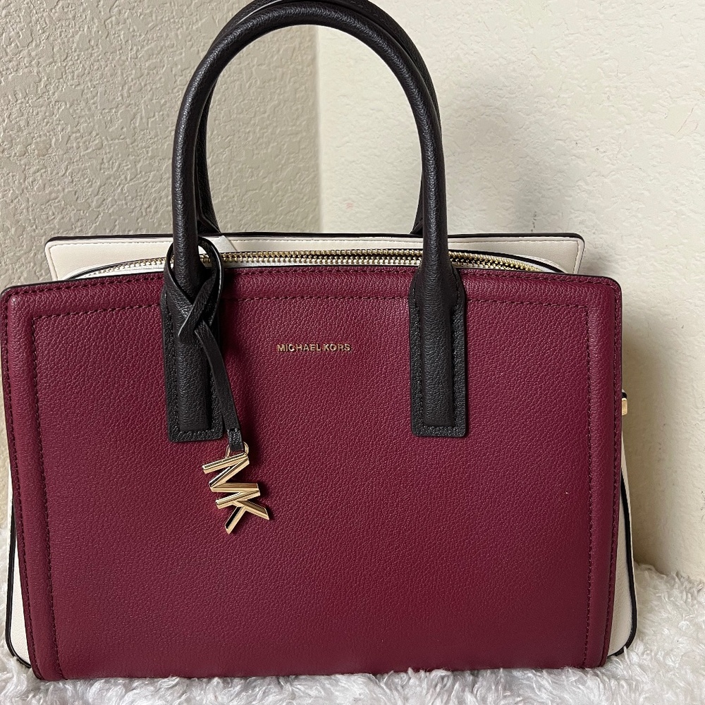 Michael Kors Laila Medium Color-Block Pebbled Leather Satchel Purple One Size